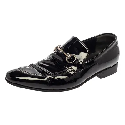 Gucci Black Patent Leather Horsebit Slip On Loafers Size