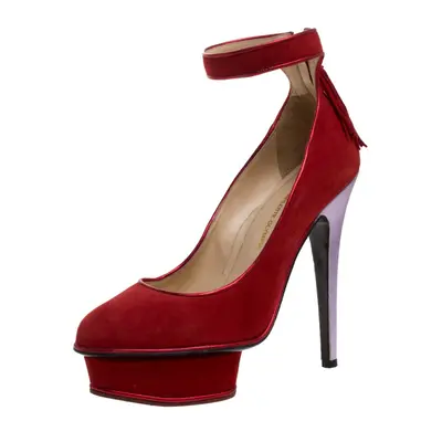 Charlotte Olympia Red Suede Dolores Ankle Strap Platform Pumps Size