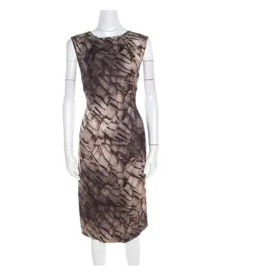 Escada Grey Mosaic Print Textured Silk Wool Sheath Dress