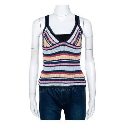 Missoni Multicolor Striped Rib Knit V Neck Tank Top