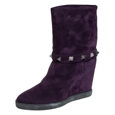 Le Silla Purple Suede Embellished Mid Calf Boots Size