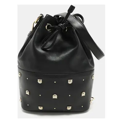 Salvatore Ferragamo Black Leather Gancio Stud Bucket bag