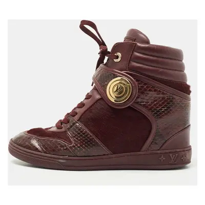 Louis Vuitton Burgundy Calf Hair and Python Leather High Top Sneakers Size 37.5