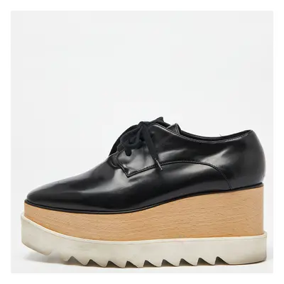 Stella McCartney Black Faux Leather Elyse Derby Sneakers Size