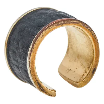 CH Carolina Herrera Black Leather Gold Tone Open Ring Size