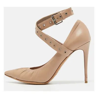 Valentino Beige Leather Buckle Detail Pointed Toe Pumps Size