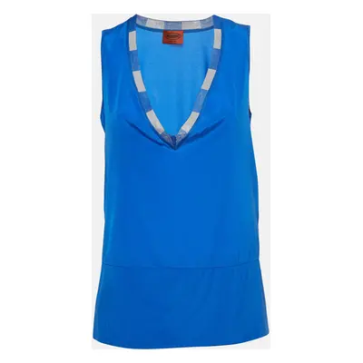 Missoni Blue Silk V-Neck Sleeveless Top