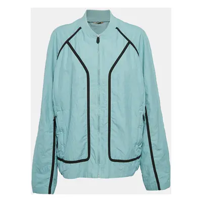 Hermes Blue Synthetic Zip-Up Bomber Jacket