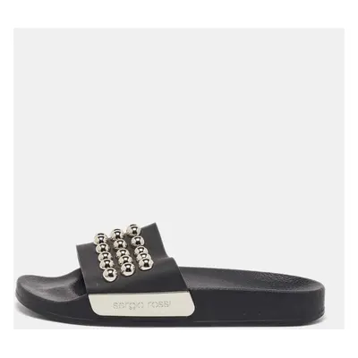 Sergio Rossi Black Rubber Studded Pool Slides Size