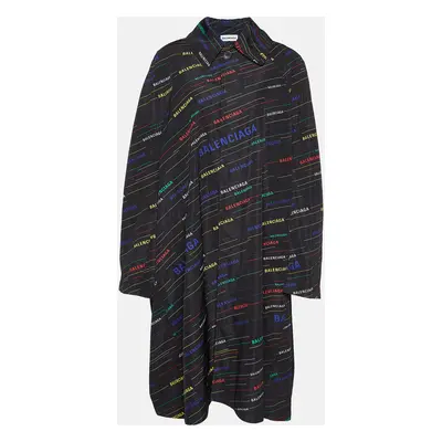 Balenciaga Black All Over Logo Print Technical Oversized Coat