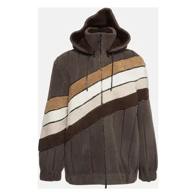 Fendi Multicolor Wool and Leather Detachable Hood Bomber Jacket