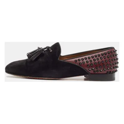 Christian Louboutin Black/Burgundy Suede and Leather Tassilo Loafers Size