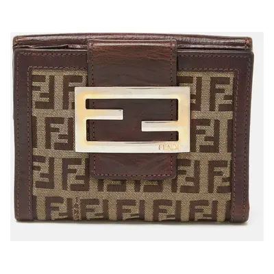 Fendi Beige/Brown Zuchino Canvas and Leather Forever Flap Wallet