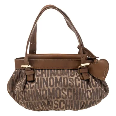 Moschino Brown Monogram Canvas And Leather Tote