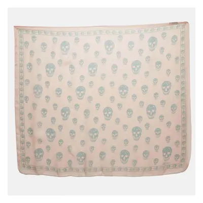 Alexander McQueen Light Pink Skull Print Silk Scarf