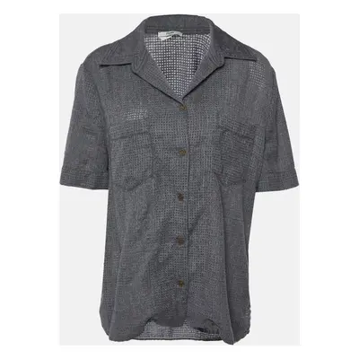 Fendi Grey Perforated Wool Short Sleeve Shirt