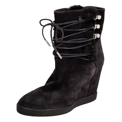 Le Silla Grey Suede Fur Detail Hidden Wedge Ankle Boots Size