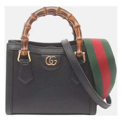 Gucci Black Leather Diana Bamboo Tote Bag