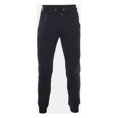 Balmain Black Logo Print Cotton Zip Detail Joggers 2XL