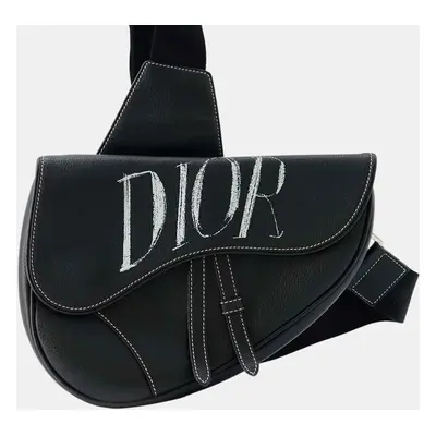 Christian Dior Leather Black Saddle Body Bag