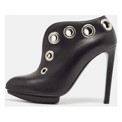 Alexander McQueen Black Leather Eyelet embellished Ankle Booties Size