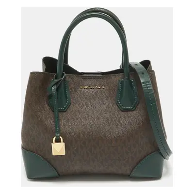 Michael Kors Green/Brown Signature Coated Canvas Mercer Gallery Tote