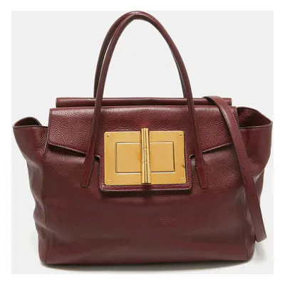 Tom Ford Dark Red Leather Turn-Lock Natalia Tote