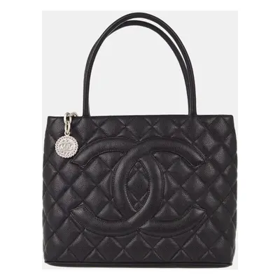 Chanel Black Calfskin Medallion Tote Handbag