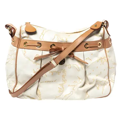 Alviero Martini 1A Classe White Geo Embossed Canvas Bow Satchel