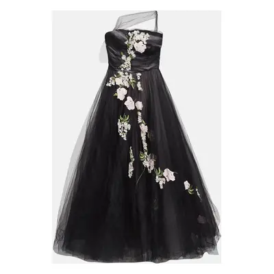 Oscar de la Renta Black Floral Embroidered and Appliqued Tulle Halter Neck Gown