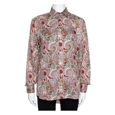 Etro Taupe Floral Paisley Print Cotton Long Sleeve Shirt