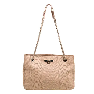 Dkny Peach Python Embossed Leather Chain Tote