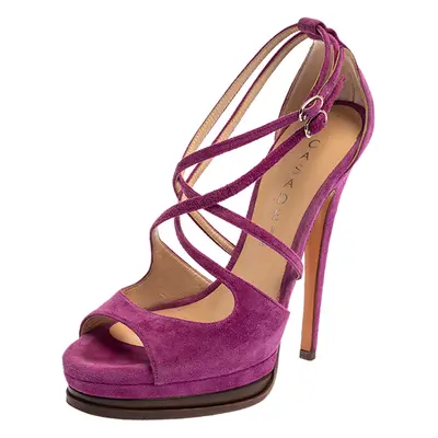 Casadei Purple Suede Cross Strap Platform Sandals Size