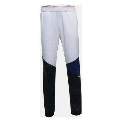 Z Zegna White/Navy Blue Logo Print Synthetic Joggers