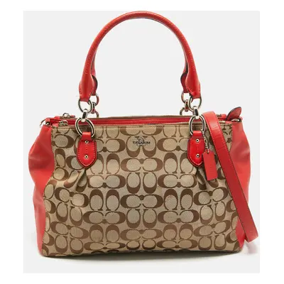 Coach Red/Beige Signature Canvas and Leather Large Christie Caryall Tote