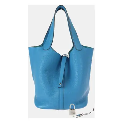 Hermes Picotin Lock MM Handbag Taurillon Clemence Blue Hydra Silver Metal Fittings Tote Bag X St