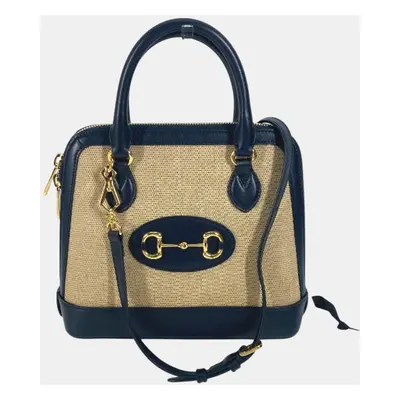 Gucci Beige x Dark Navy Horsebit Shoulder Bag