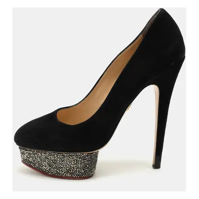 Charlotte Olympia Black Suede Dolly Platform Pumps Size