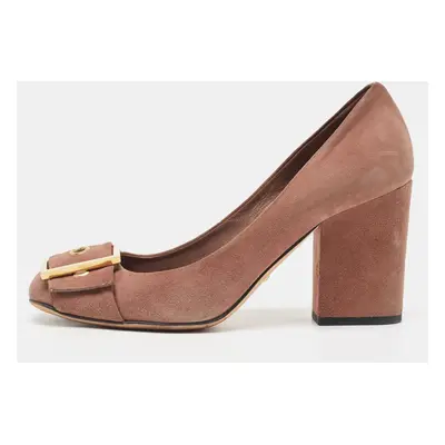 Gucci Brown Suede Buckle Detail Block Heel Pumps Size