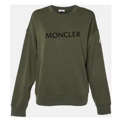 Moncler Green Logo Print Cotton Knit Sweatshirt