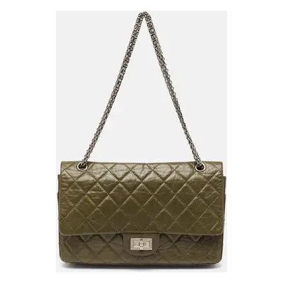 Chanel Olive Green Quilted Aged Leather Reissue 2.55 Classic Flap Bag