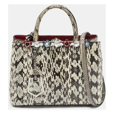 Fendi Black/white Snakeskin Leather Small Flowerland 2Jours Tote