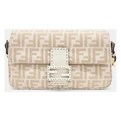 Fendi Beige Leather Selleria Baguette Shoulder Bag