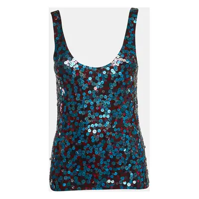 Emporio Armani Blue & Pink Sequin Knit Tank Top