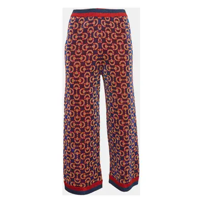 Gucci Blue/ Red Horsebit Pattern Lame Knit Crop Trousers