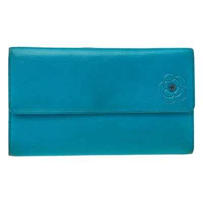 Chanel Turquoise Leather CC Camellia Flap Continental Wallet