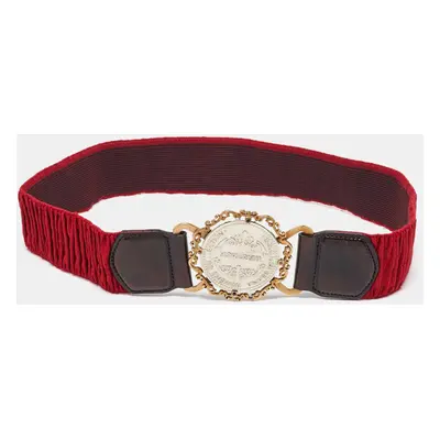 Dolce & Gabbana Red Elastic Gaufre Heritage Buckle Belt 70CM