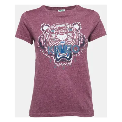 Kenzo Purple Logo Tiger Print Cotton Short Sleeve T-Shirt