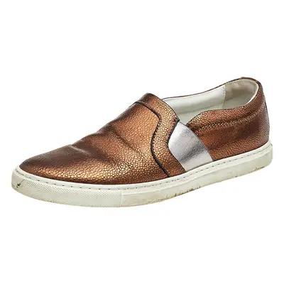 Lanvin Metallic Bronze Texture Leather Slip On Sneakers Size