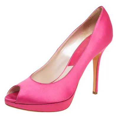 Dior Pink Satin Miss Dior Peep Toe Pumps Size 40.5